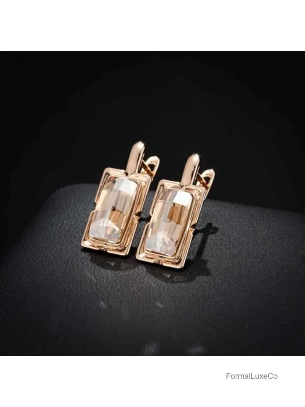 Austrian Crystal Leverback Drop Earrings 14K Rose Gold Plated Hypoallergenic